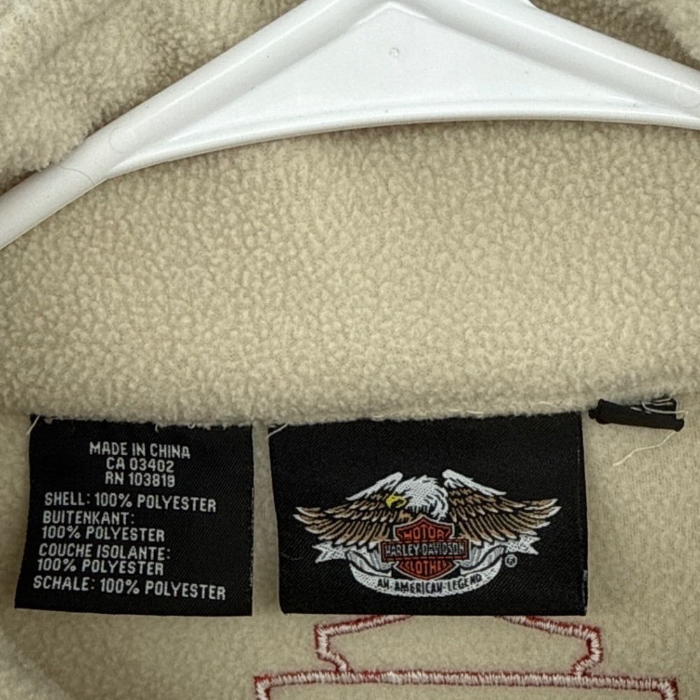 Harley-Davidson Womens Fleece Jacket Full Zip Cream Beige Sleeve Logo 98426-09VW - Picture 6 of 12